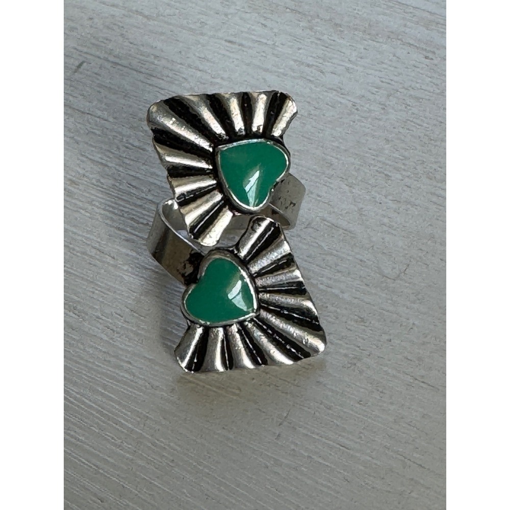 A Rare Bird Turquoise Heart Southwestern‎ Style Ring Silver Tone Adjustable NWT